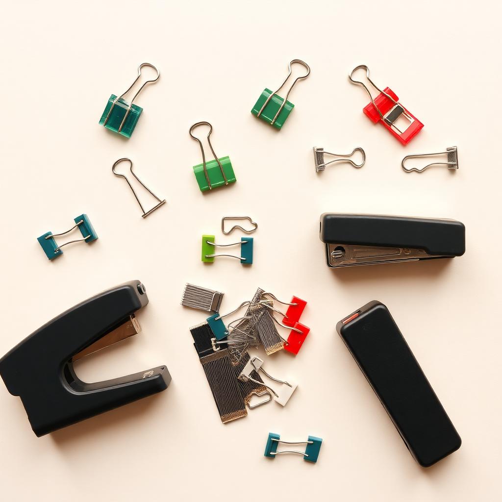 Clips, grapas y engrapadora